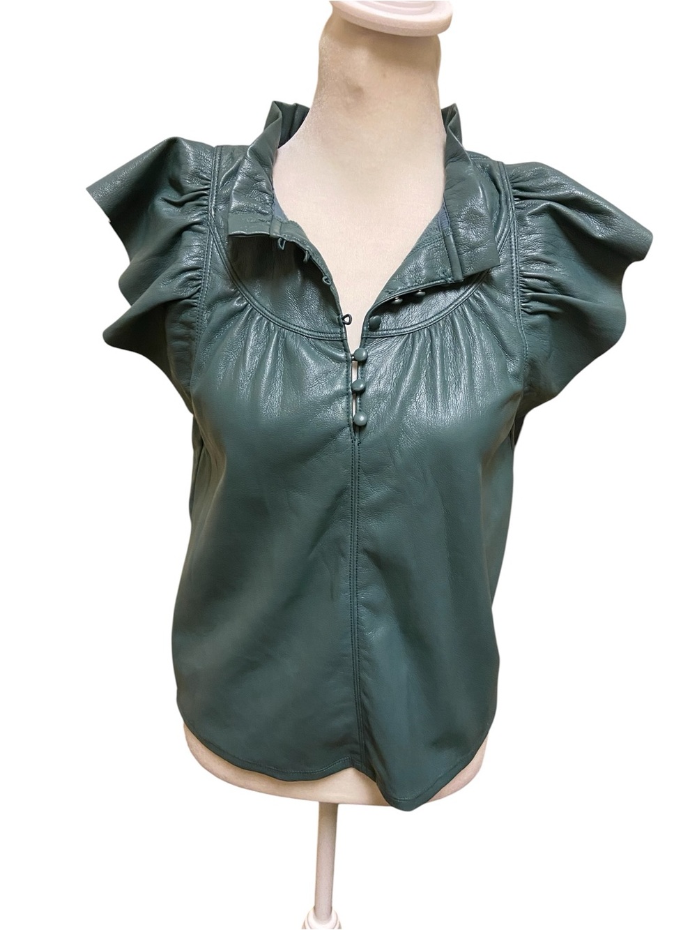 MELISSA NEPTON Women’s Forest Green Venora Vegan Leather Top Blouse Size XS